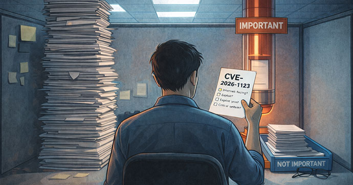 Security-Analyst priorisiert Schwachstellen aus einem Scanbericht anhand von Kontextinformationen.