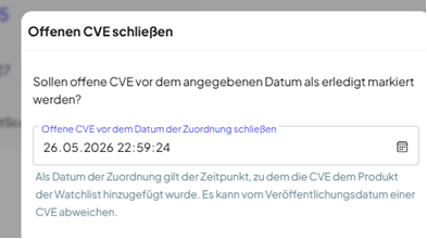 Offene CVEs können bis zu einem bestimmten Zeitpunkt automatisch geschlossen werden.