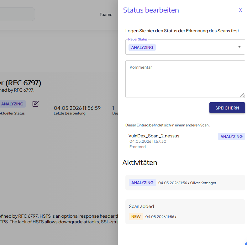 Dies ist die Ansicht in der Gesamtübersicht zu Verweisen auf andere Scans.