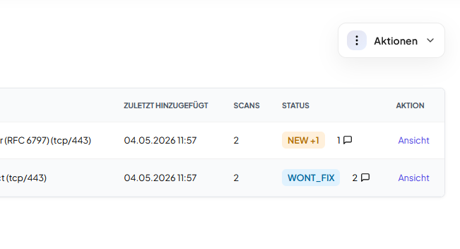 Wenn ein Eintrag aus mehreren Scans unterschiedliche Status hat, wird diese Information in der Anzeige angezeigt.
