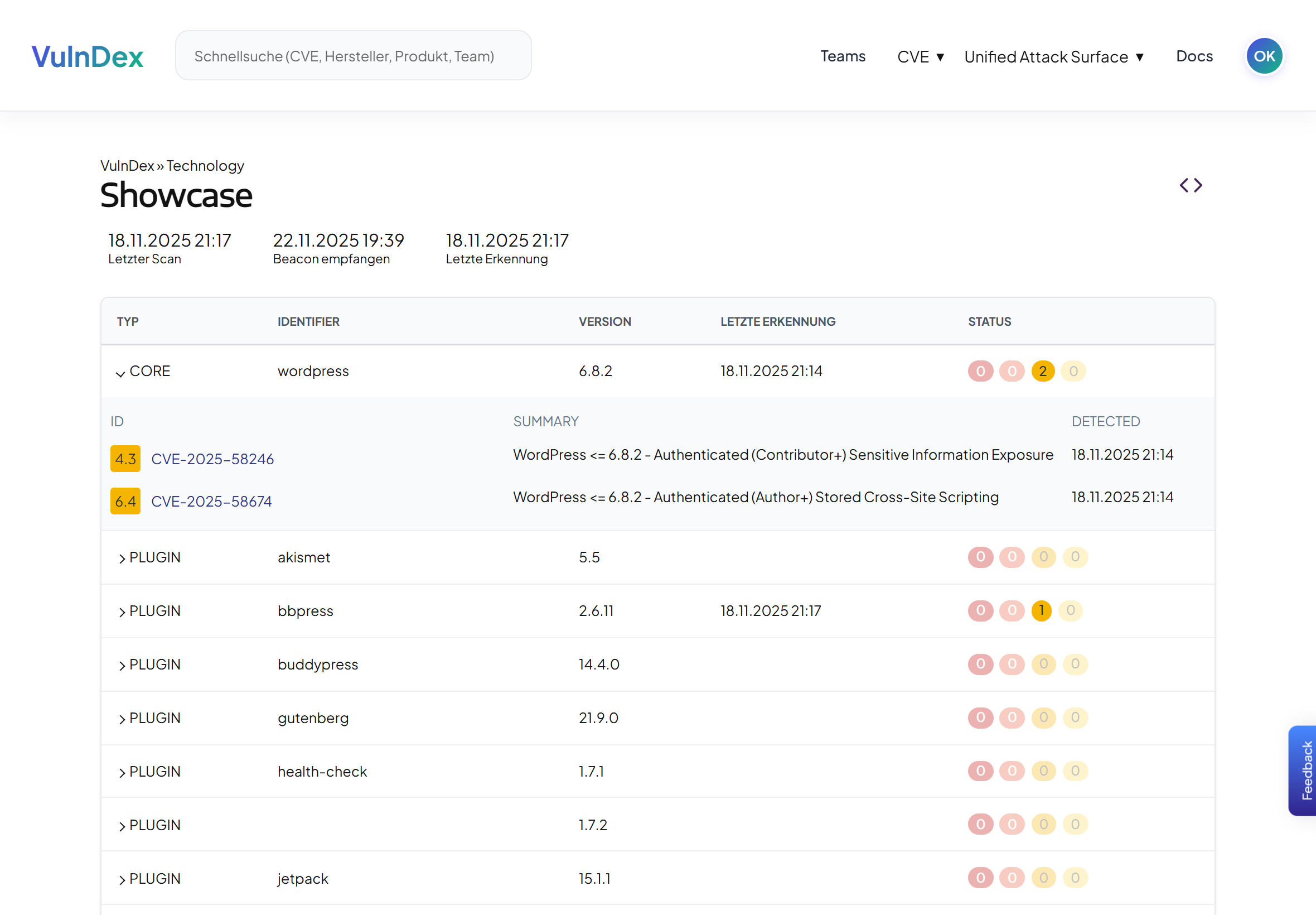 Team overview in VulnDex