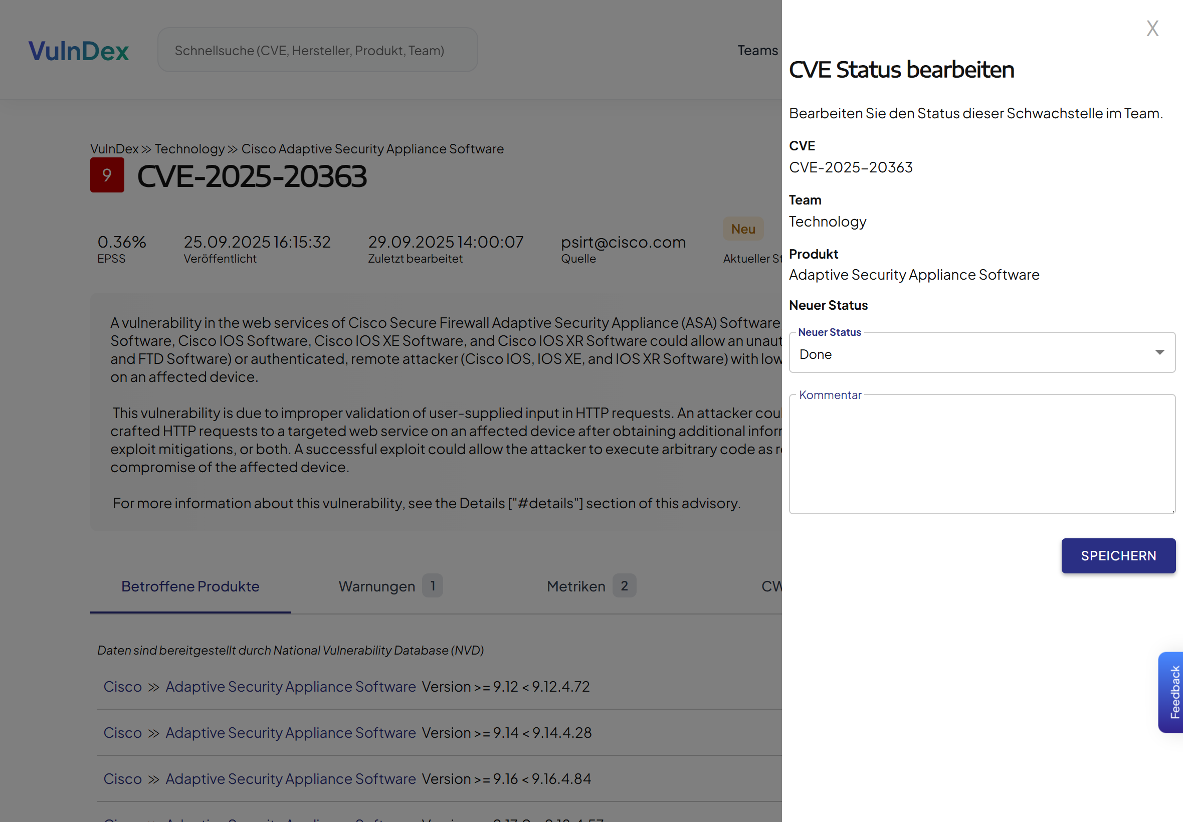 Team overview in VulnDex