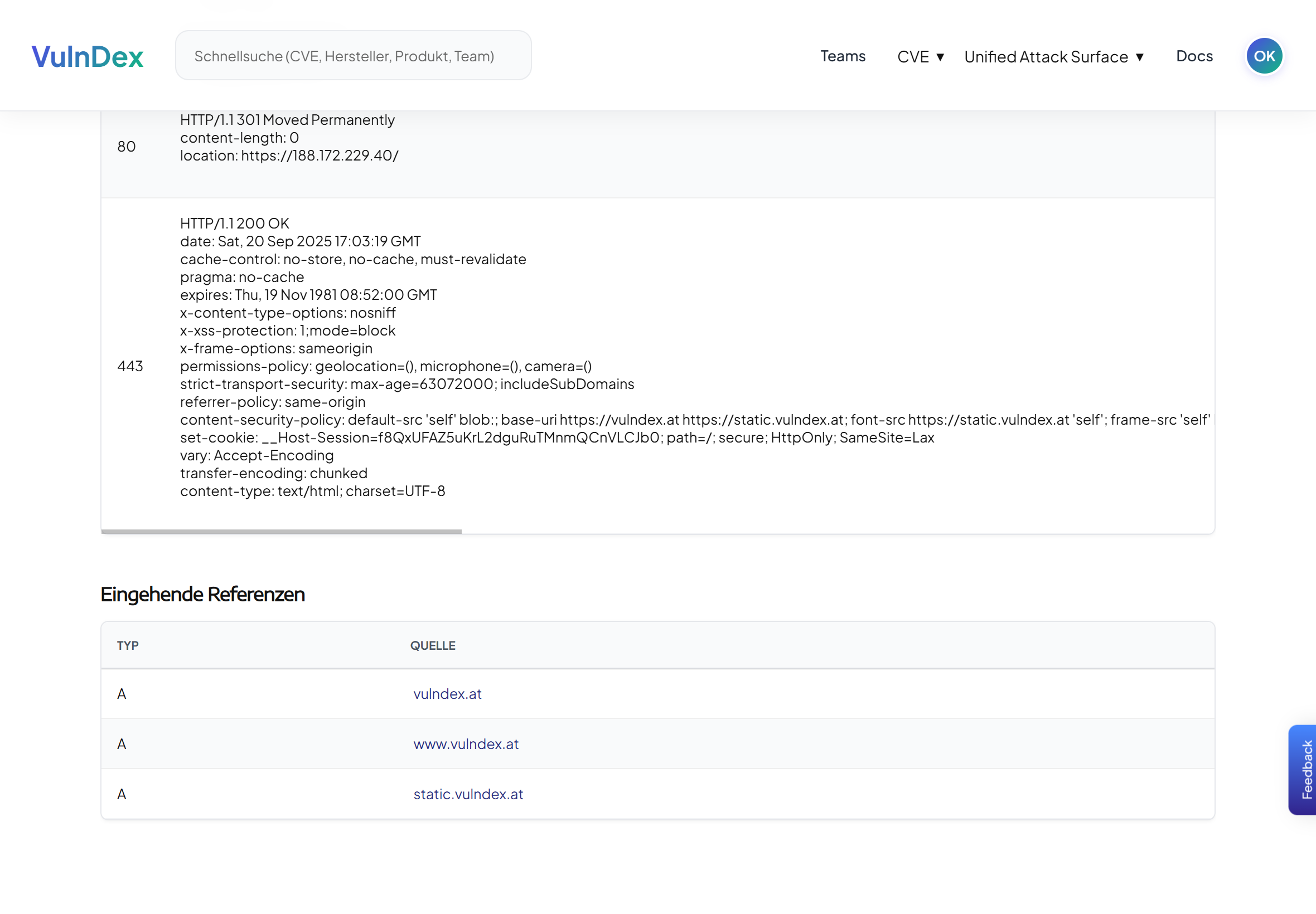 Team overview in VulnDex