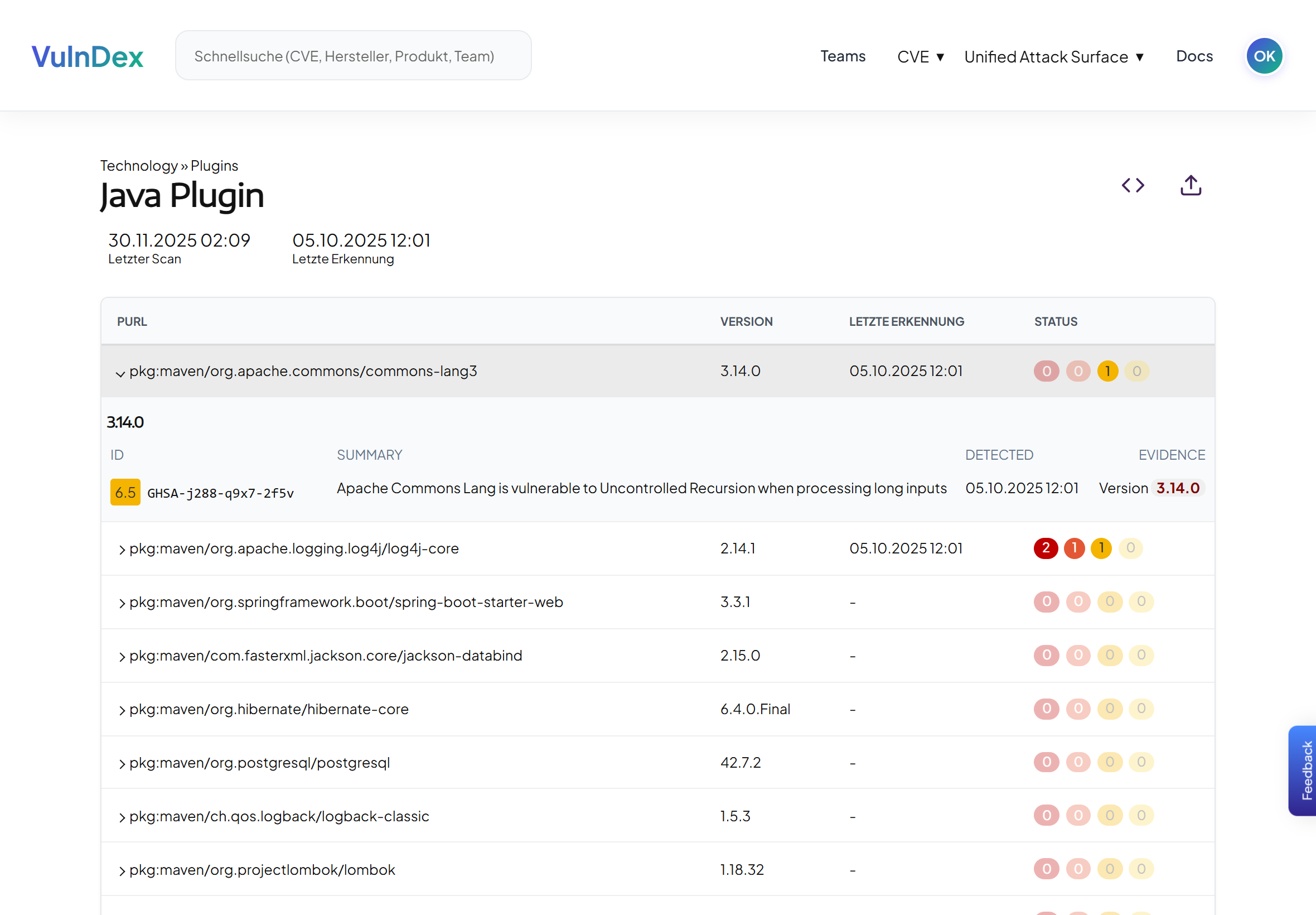 Team overview in VulnDex