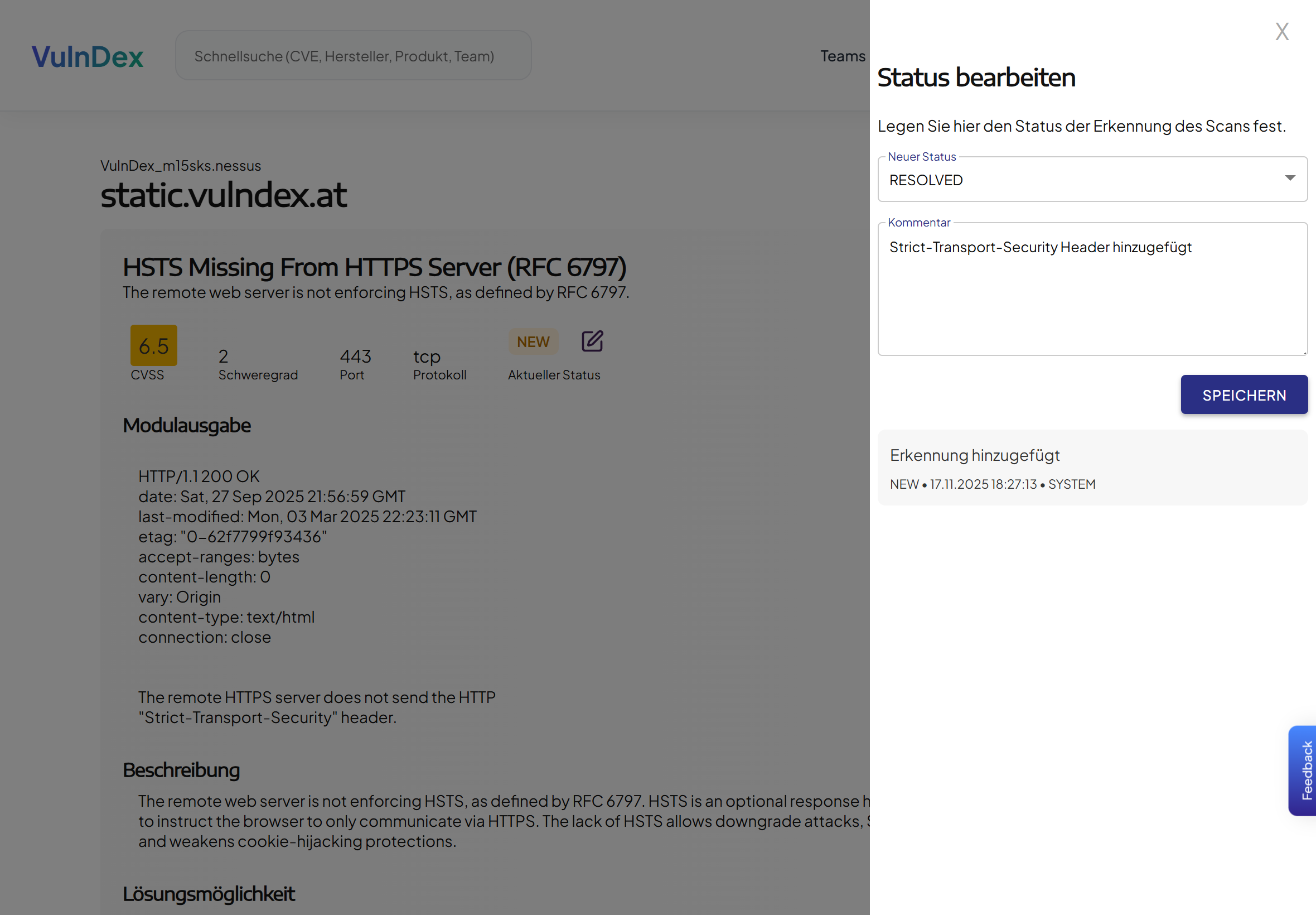 Team overview in VulnDex