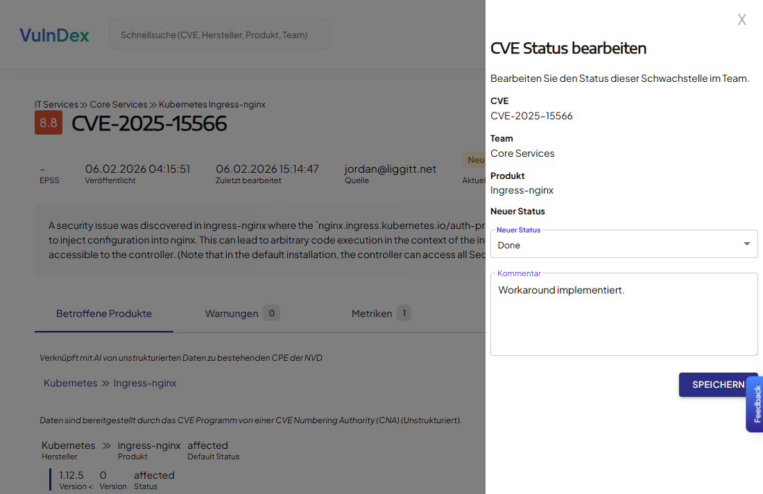 Status einer CVE bearbeiten.