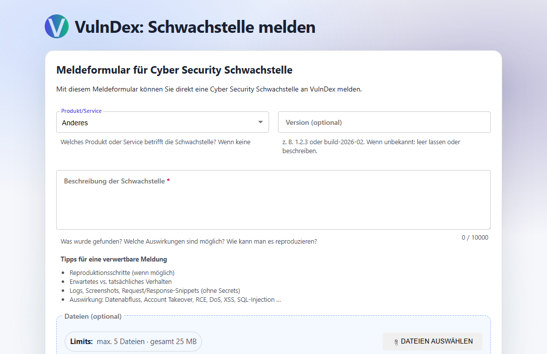 Zentrale Kontaktstelle zum Melden von Schwachstellen