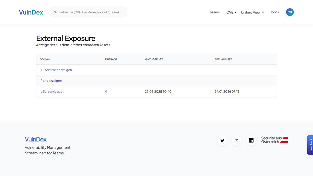 Übersicht extern erreichbarer Systeme und erkannter Dienste