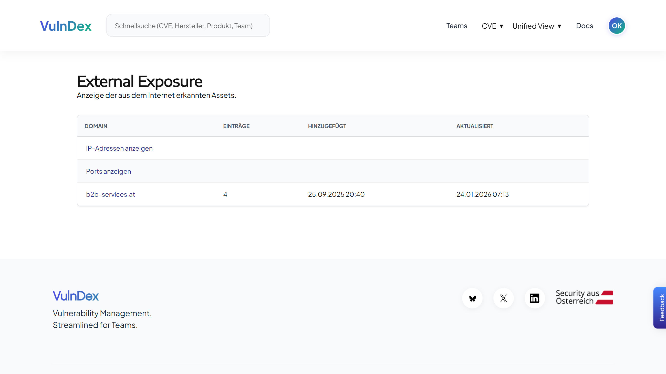 Übersicht extern erreichbarer Systeme und erkannter Dienste