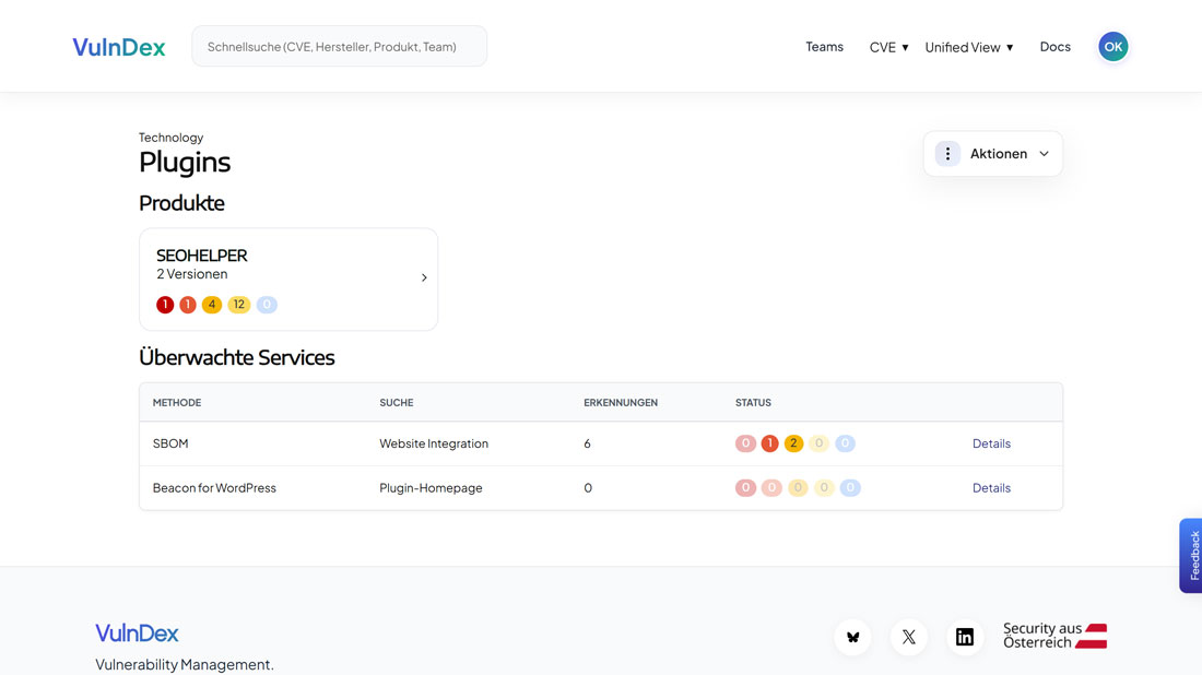 Detailseite mit CVE-Relevanz