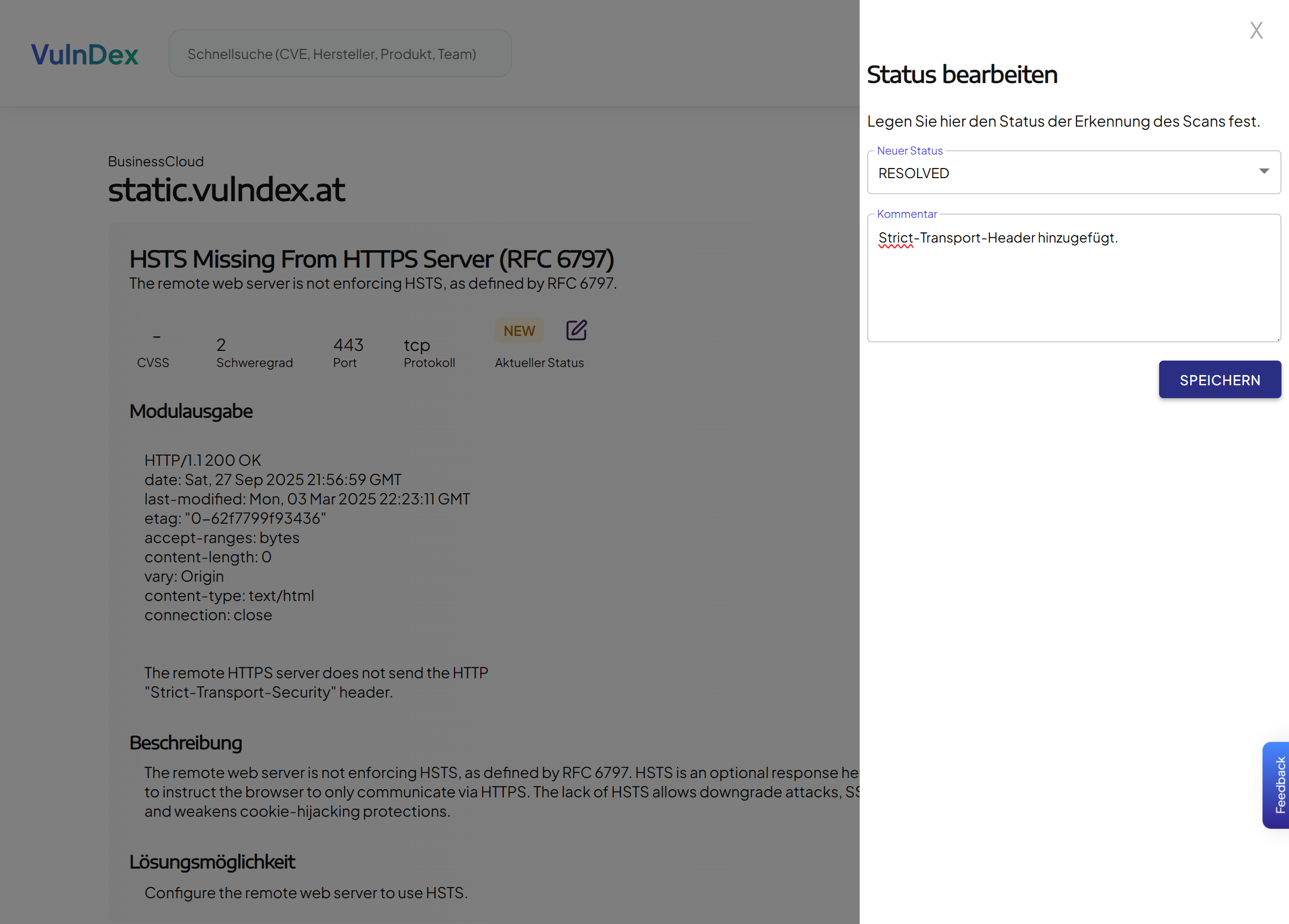 Der Status einer Erkennung wird bearbeitet.