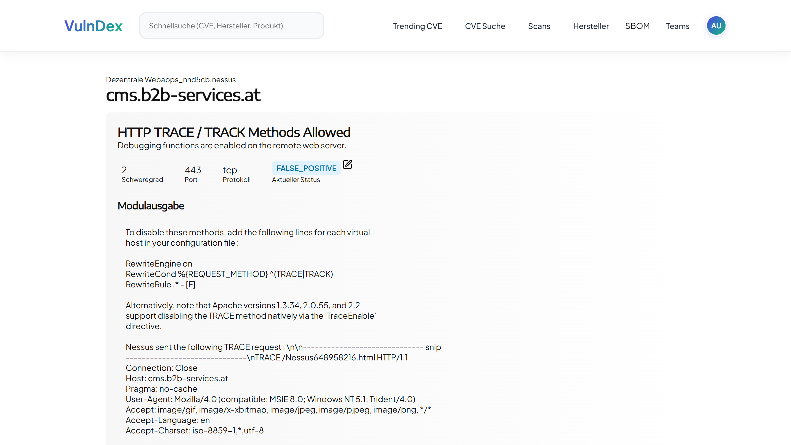 Detailseite mit CVE-Relevanz
